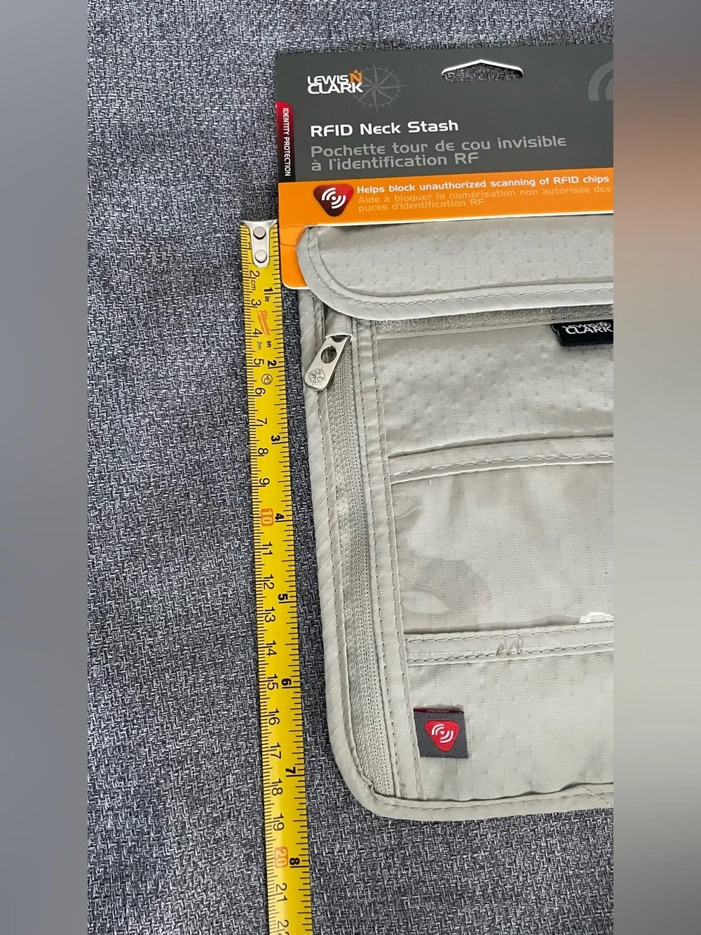 Lewis N Clark RFID Neck Stash Travel Wallet Hidden Passport Holder NWT Gray